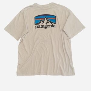 Patagonia Men's White/Cream Tee with Mountain Logo